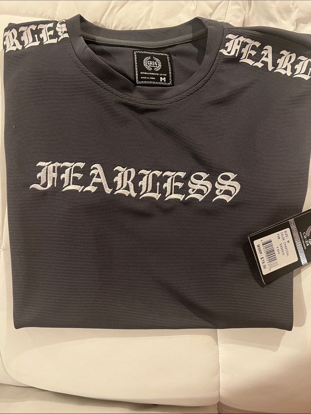 CR-24?Fearless Graphic Tee in Charcoal with White Lettering